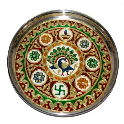 "Meenakari work Pooja Plate-code005 - Click here to View more details about this Product